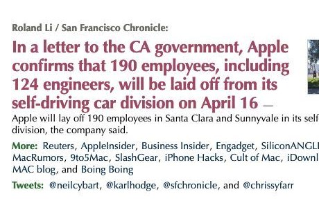 蘋果無人駕駛業(yè)務(wù)收縮，拿 124 個工程師祭天！