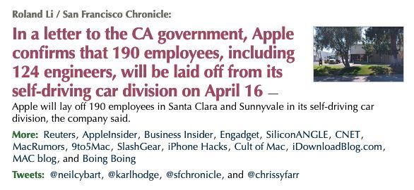 蘋果無人駕駛業(yè)務(wù)收縮，拿 124 個工程師祭天！