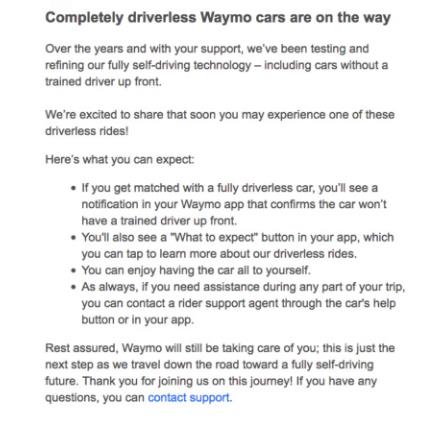 Waymo稱完全無(wú)人駕駛的網(wǎng)約車即將到來